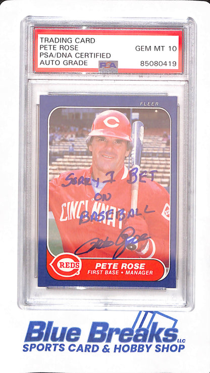 Pete Rose - Trading Card - Signed and Inscribed - " Sorry I Bet on Baseball " - Fleer - PSA / DNA Certified - PSA 10 Auto Grade - Cincinnati Reds