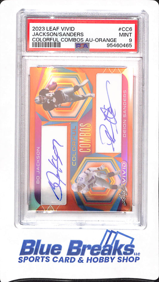 2023 Leaf Vivid - Bo Jackson - Deion Sanders - Football - Colorful Combos - Orange - Autographed - 3/3 - # CC-6 - PSA 9