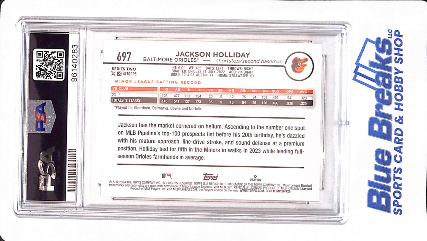 2024 Topps - Jackson Holliday - Baseball - Baltimore Orioles - # 697 - SP - Fun Face - Rookie - PSA 9