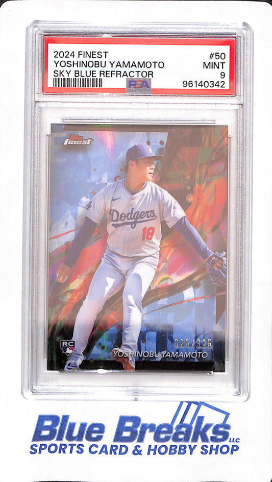 2024 Finest - Yoshinobu Yamamoto - Baseball - Los Angeles Dodgers - # 50 - Sky Blue Refractor - PSA 9 - 26/325