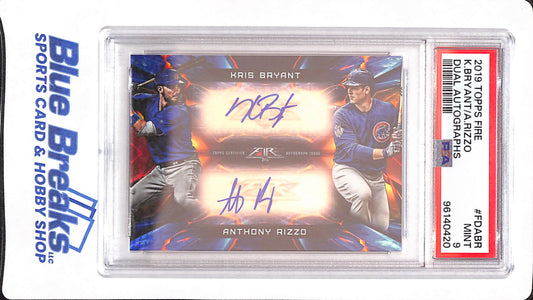 2019 Topps Fire - Kris Bryant - Anthony Rizzo - Baseball - Chicago Cubs - # FDABR - Dual Autographs - 6/20 - PSA 9