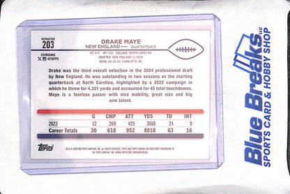 2024 Topps Chrome - Drake Maye - RC - Refractor - New England Patriots - Football - #203