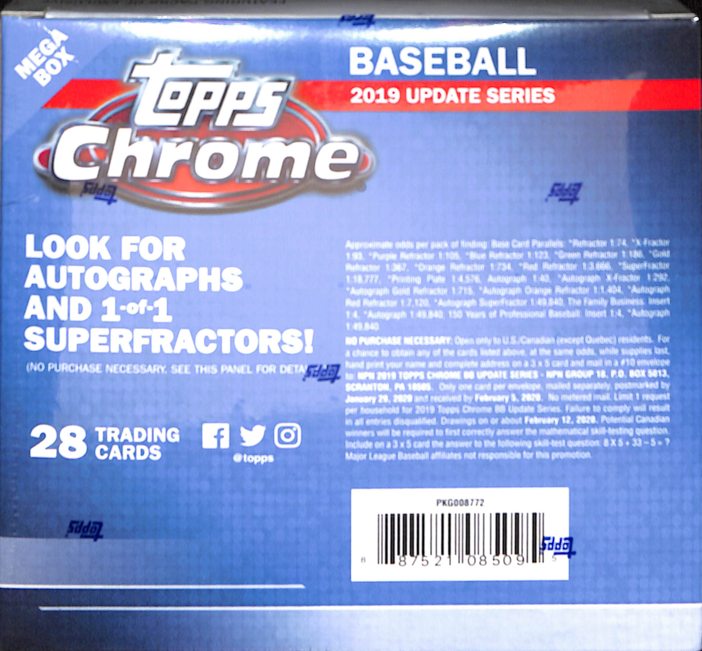 2019 Topps Chrome Update Series Baseball Mega Box - Sealed Wax