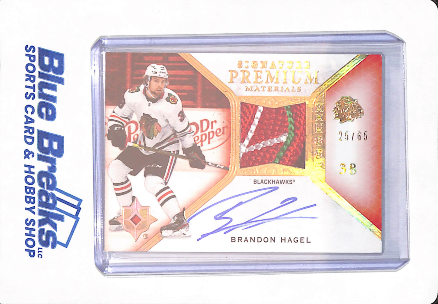 2020-21 Upper Deck Ultimate Collection - Brandon Hagel - Ice Hockey - Chicago Blackhawks - Signature Premium Materials - # RSP-BH - 25/65