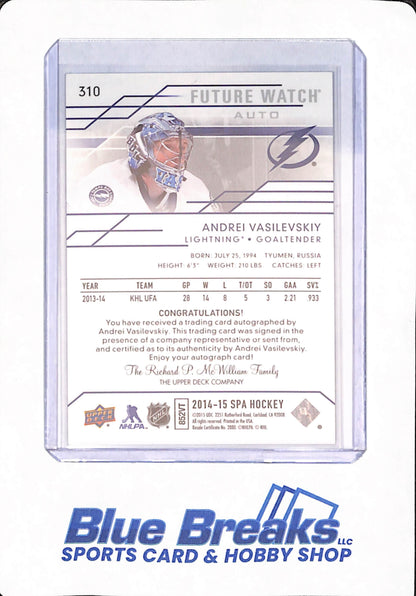 2014-15 Upper Deck SPA - Andrei Vasilevskiy - Future Watch - Ice Hockey - Tampa Bay Lightning - # 310 - Autographed - 444/999