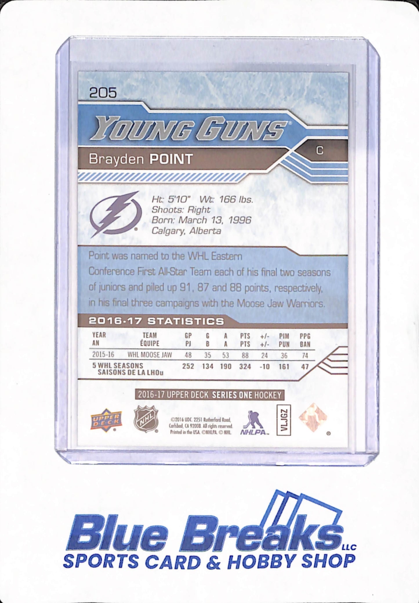 2016-17 Upper Deck Series One - Brayden Point - Ice Hockey - Tampa Bay Lightning - # 205 - Young Guns