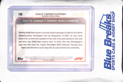 2022 Topps Chrome F1 - Max Verstappen - Sepia Refractor - 22/100 - Red Bull Racing - Formula 1 - #196