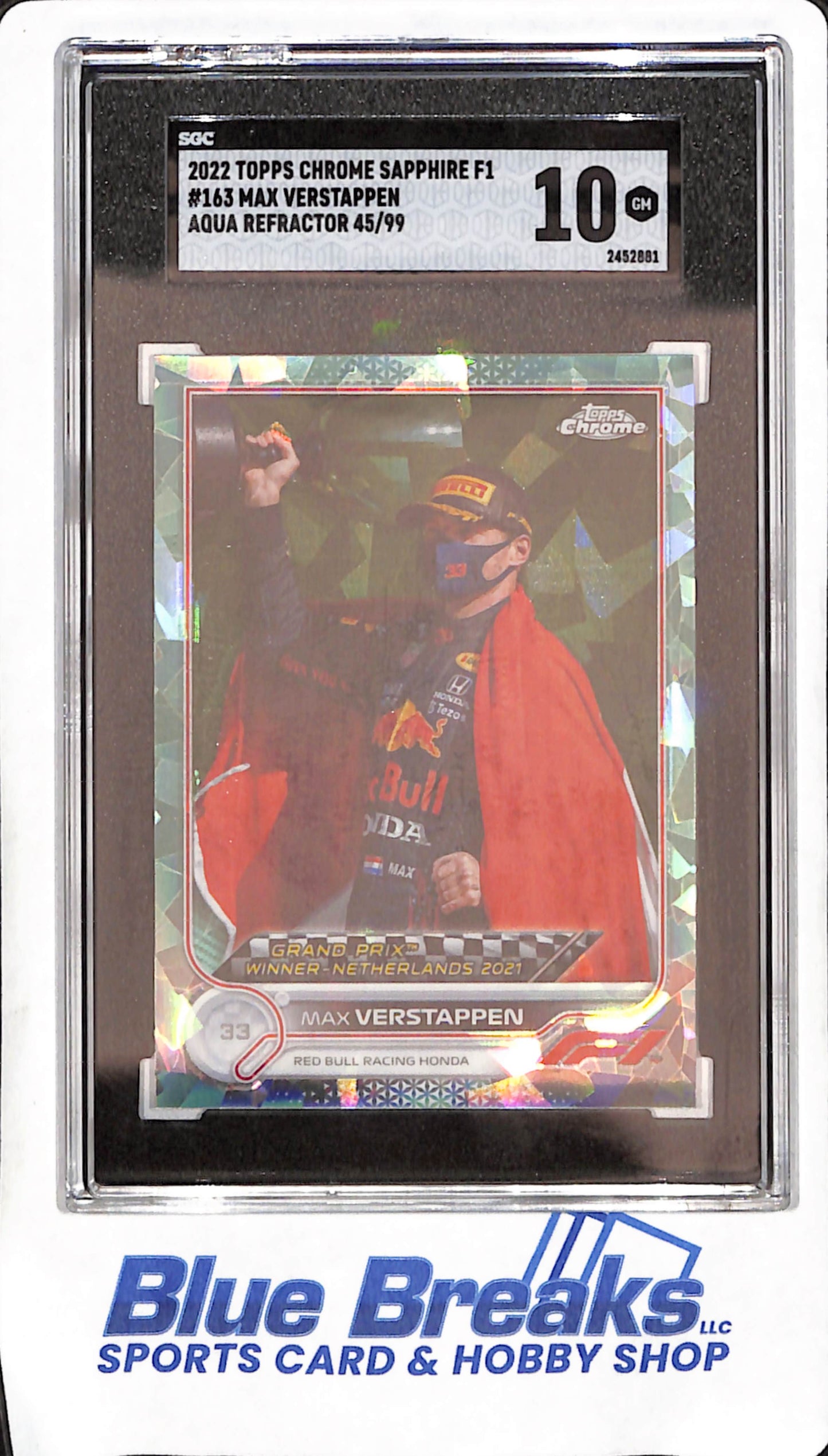 2022 Topps Chrome Sapphire F1 - Max Verstappen - Aqua Refractor - 45/99 - SGC 10 - Red Bull Racing - Formula 1 - #163