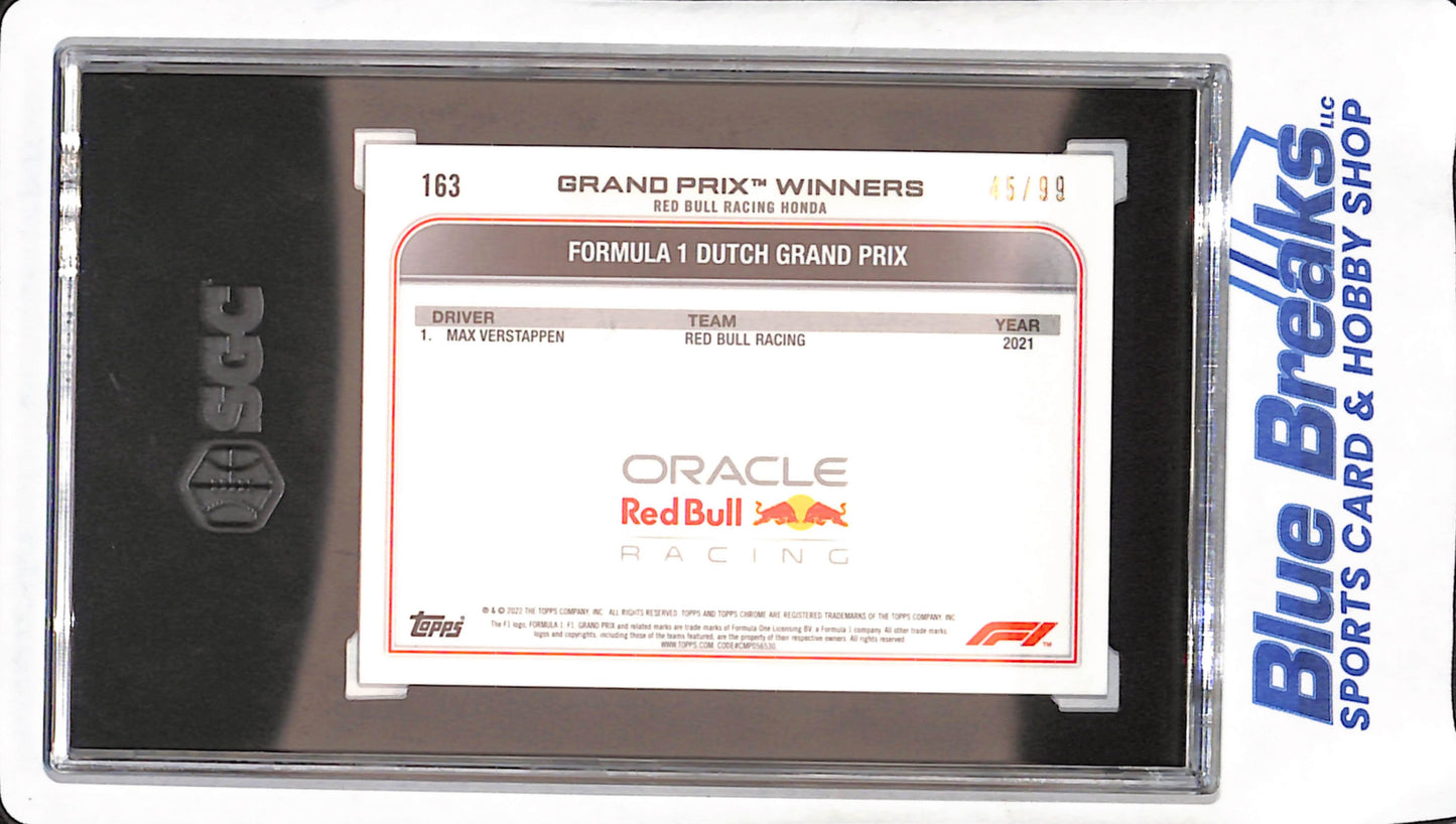 2022 Topps Chrome Sapphire F1 - Max Verstappen - Aqua Refractor - 45/99 - SGC 10 - Red Bull Racing - Formula 1 - #163