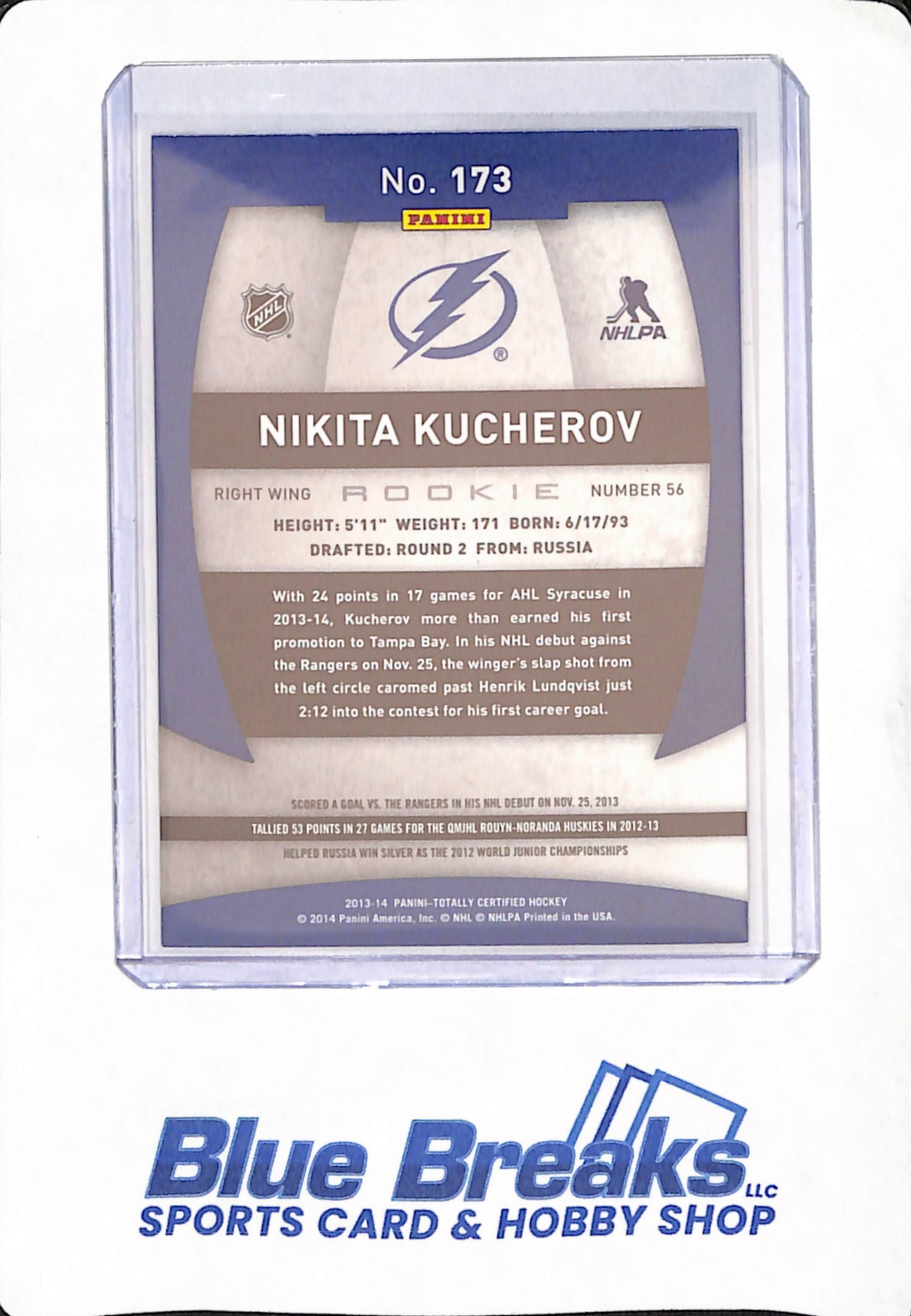 2013-14 Panini - Totally Certified - Nikita Kucherov - Ice Hockey - Tampa Bay Lightning - # 173 - Rookie - Dual Class