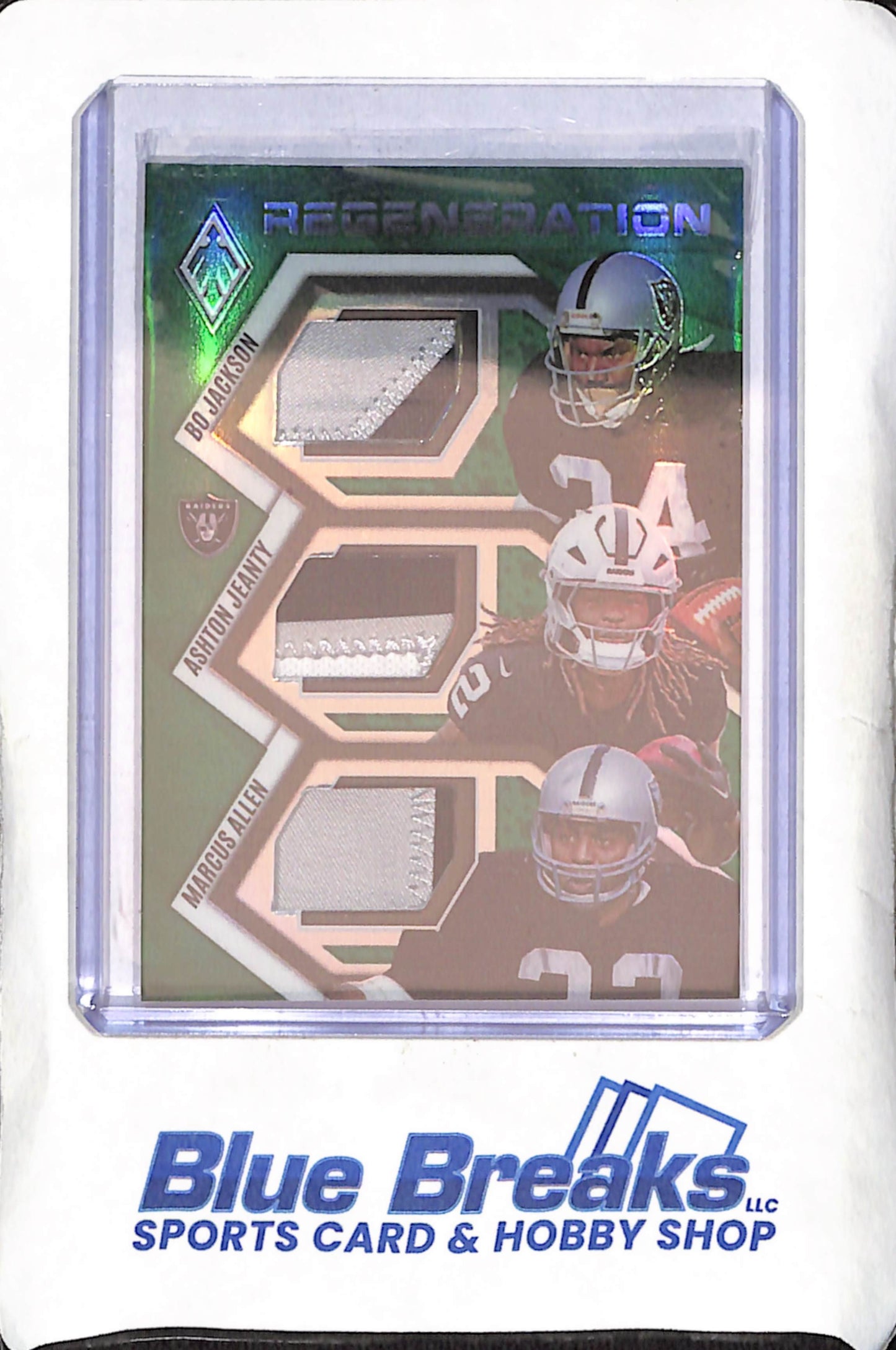 2025 Panini Phoenix - Bo Jackson - Ashton Jeanty - Marcus Allen - Regeneration - Green - 15/99 - Las Vegas Raiders - Football - #RGN-RAI