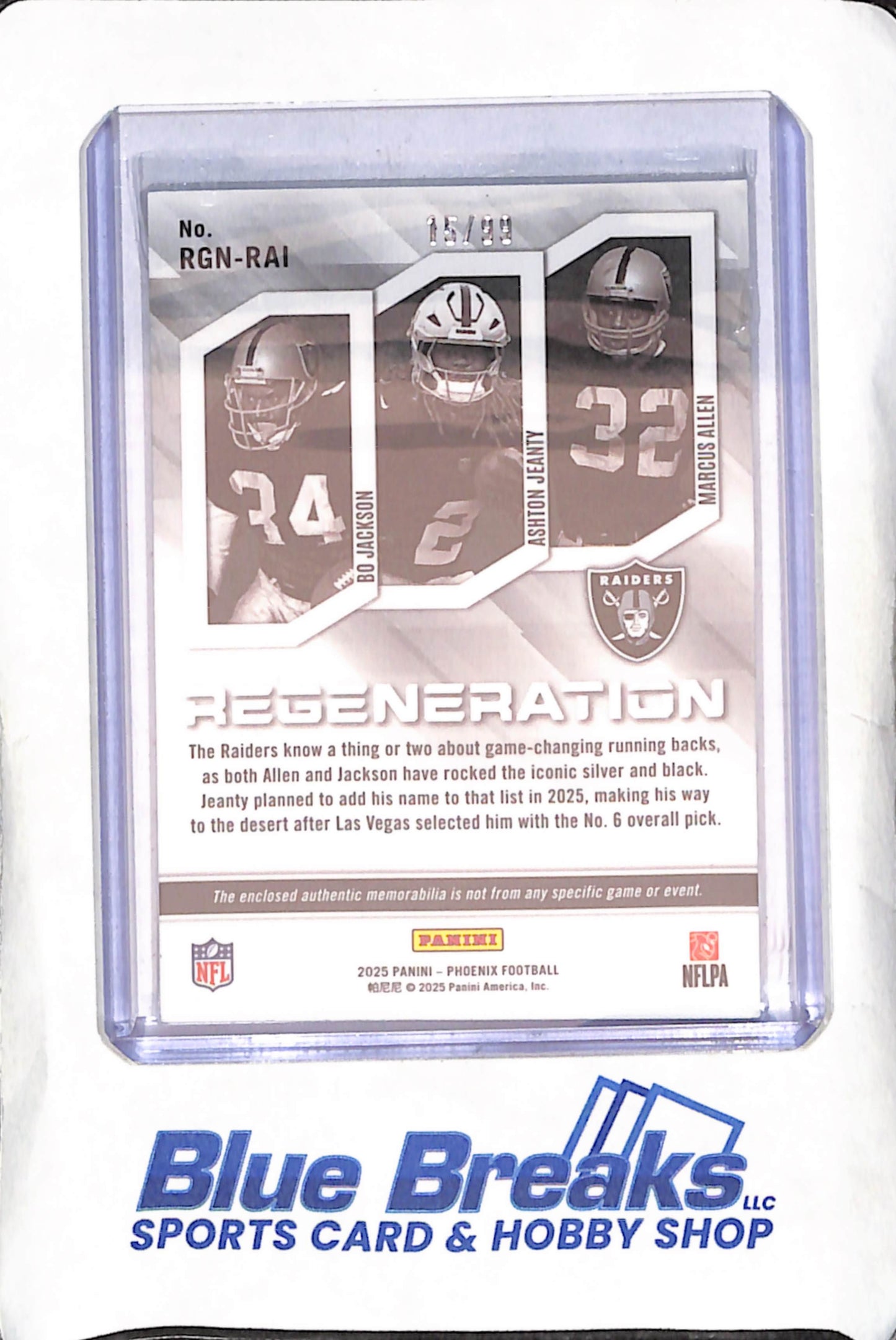 2025 Panini Phoenix - Bo Jackson - Ashton Jeanty - Marcus Allen - Regeneration - Green - 15/99 - Las Vegas Raiders - Football - #RGN-RAI