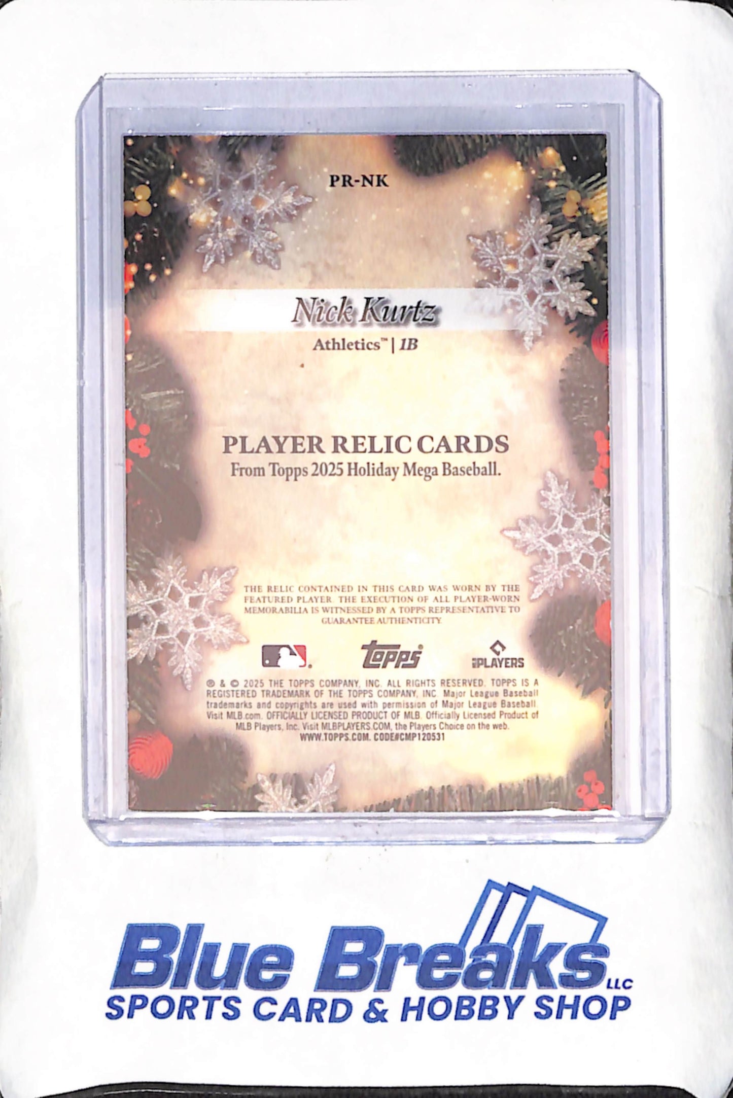 2025 Topps Holiday - Nick Kurtz - RC - Relic - Oakland Athletics - Baseball - #PR-NK