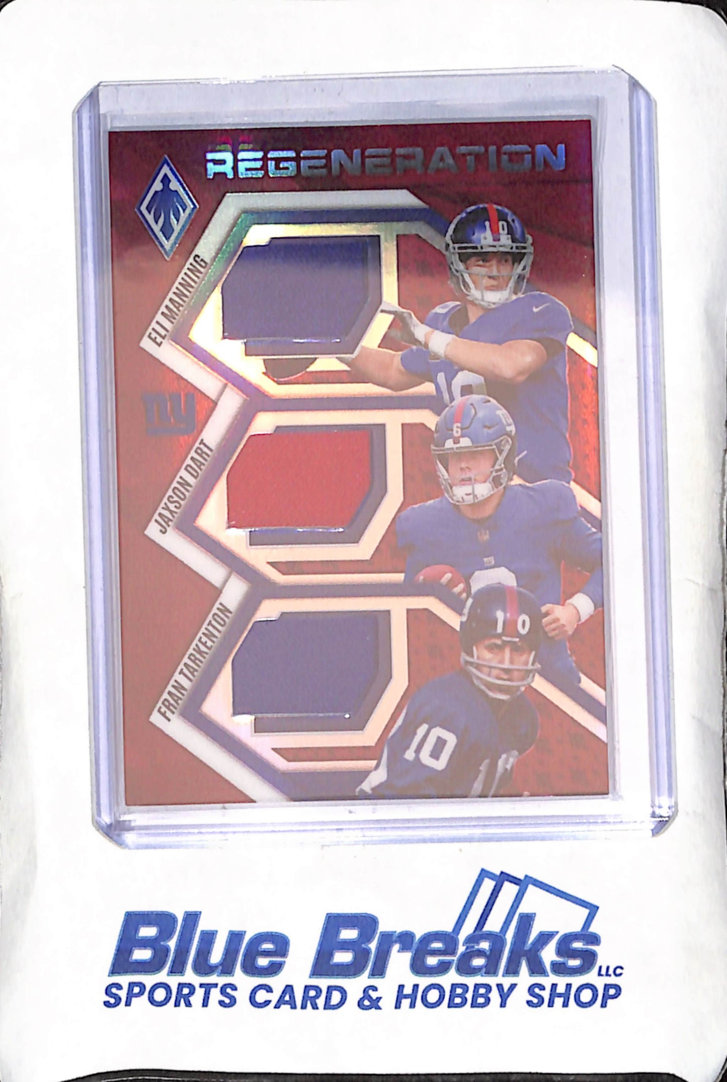 2025 Panini Phoenix - Eli Manning - Jaxson Dart - Fran Tarkenton - Triple Relic - Red - 244/249 - New York Giants - Football - #RGN-NYG