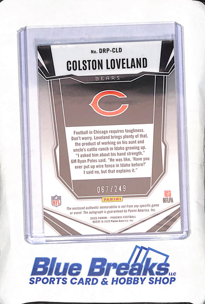 2025 Panini Phoenix - Colston Loveland - Dual Relic - Autograph - RC - 67/249 - Chicago Bears - Football - #DRP-CLD