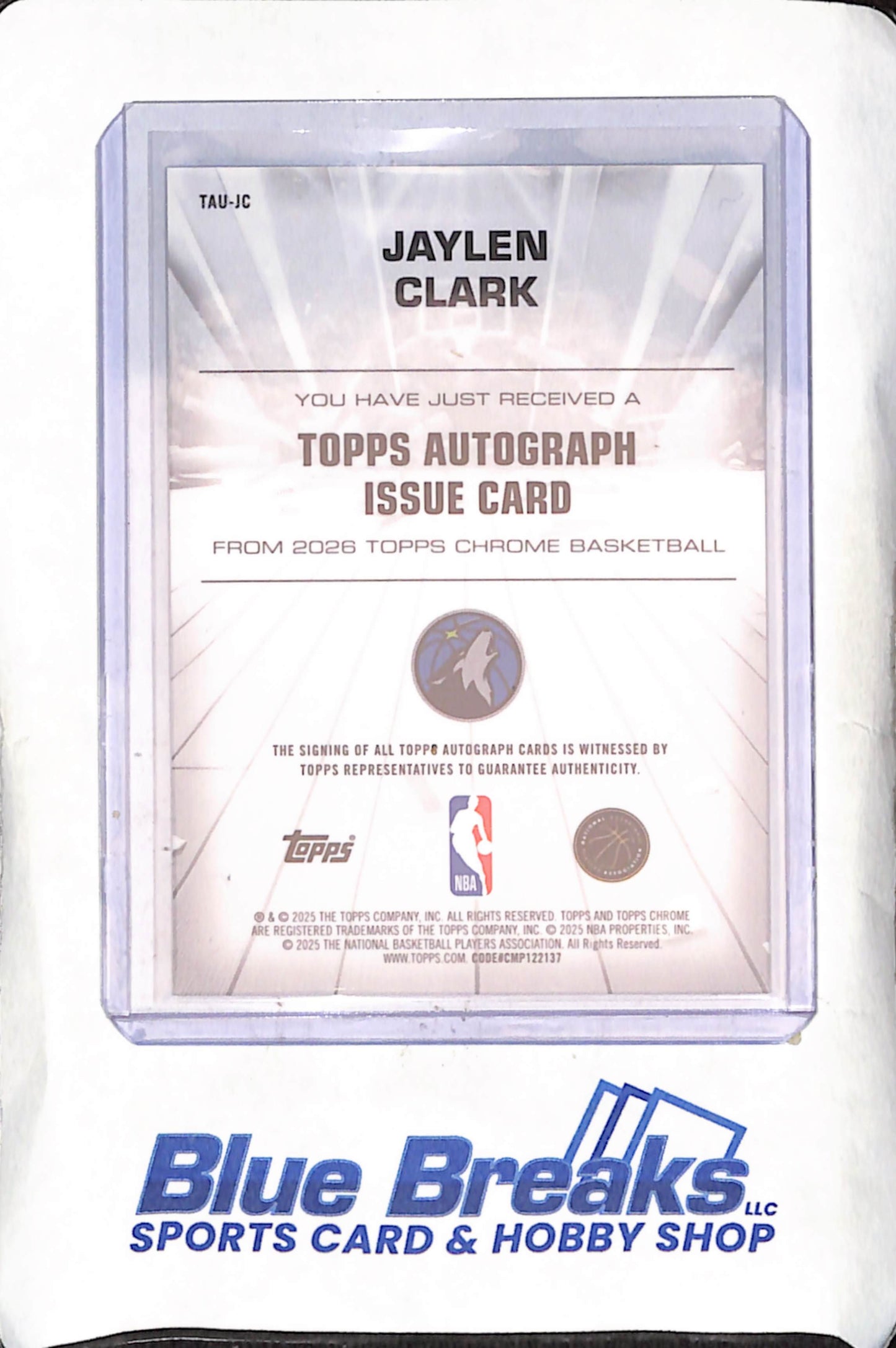 2025 Topps Chrome - Jaylen Clark - Autograph - Minnesota Timberwolves - Basketball - #TAU-JC