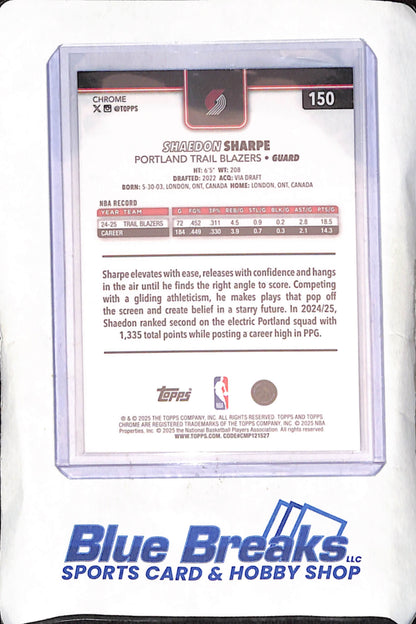 2025 Topps Chrome - Shaedon Sharpe - Raywave - 103/199 - Portland Trail Blazers - Basketball - #150