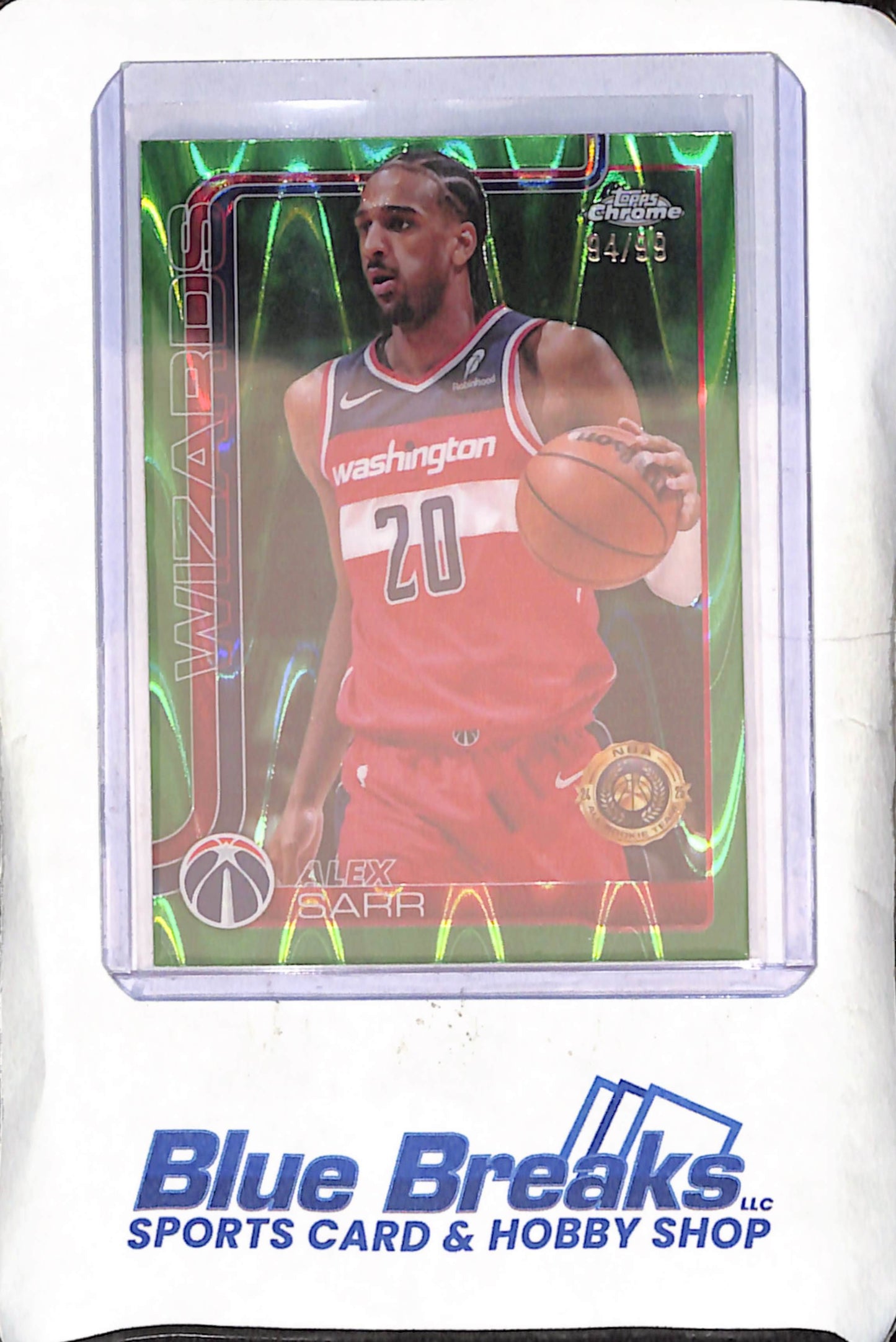 2025 Topps Chrome - Alex Sarr - Green Raywave Refractor - 94/99 - Washington Wizards - Basketball - #218