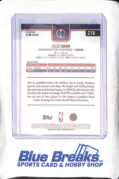 2025 Topps Chrome - Alex Sarr - Green Raywave Refractor - 94/99 - Washington Wizards - Basketball - #218