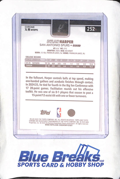 2025 Topps Chrome - Dylan Harper - Raywave - RC - San Antonio Spurs - Basketball - #252