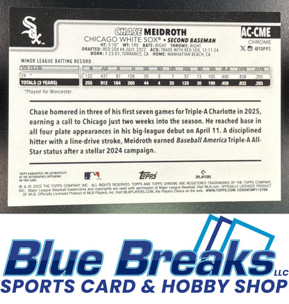 2025 Topps Chrome Update Chase Meidroth #AC-CME Auto Green Refractor 69/99 RC Chicago White Sox