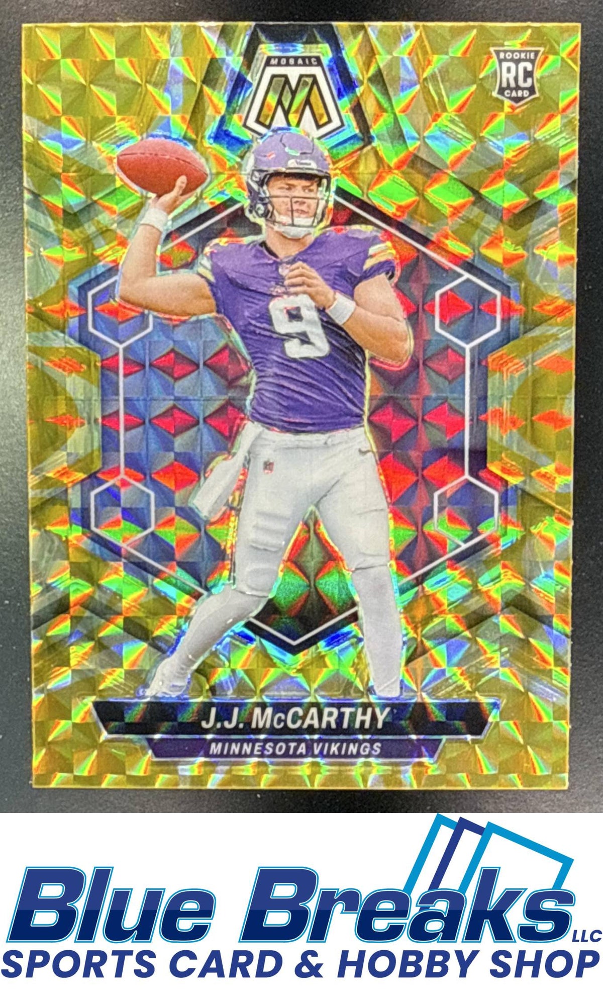 2024 Panini Mosaic J.J. McCarthy #310 Reactive Yellow Prizm RC Minnesota Vikings
