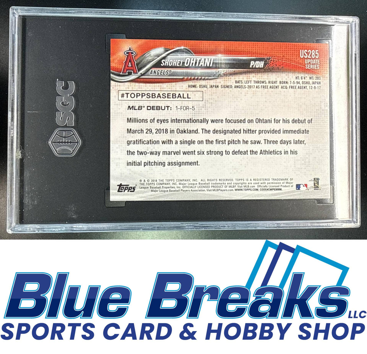 2018 Topps Update Shohei Ohtani [RC] #US285 RC SGC 10 Los Angeles Angels