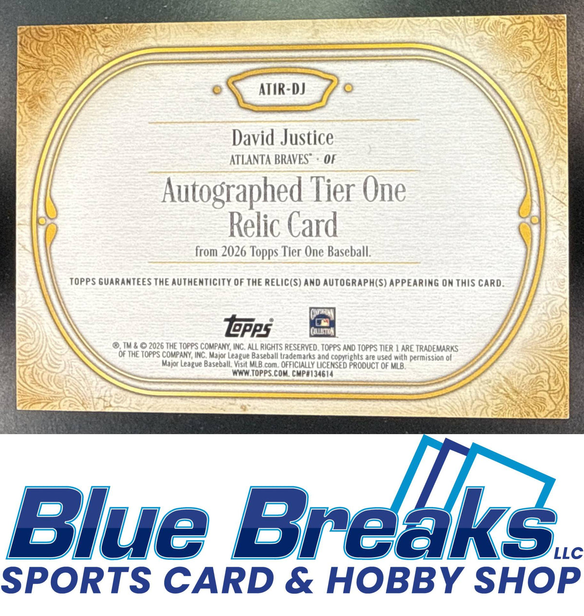 2026 Topps Tier One David Justice #AT1R-DJ Auto Relic 093/184 Atlanta Braves