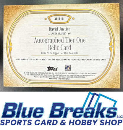 2026 Topps Tier One David Justice #AT1R-DJ Auto Relic 093/184 Atlanta Braves