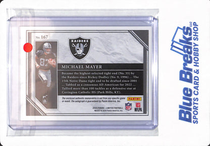 2023 Panini Limited - Michael Mayer - # 167 - Oakland / Las Vegas Raiders - Football - Relic - Autographed - 20/99