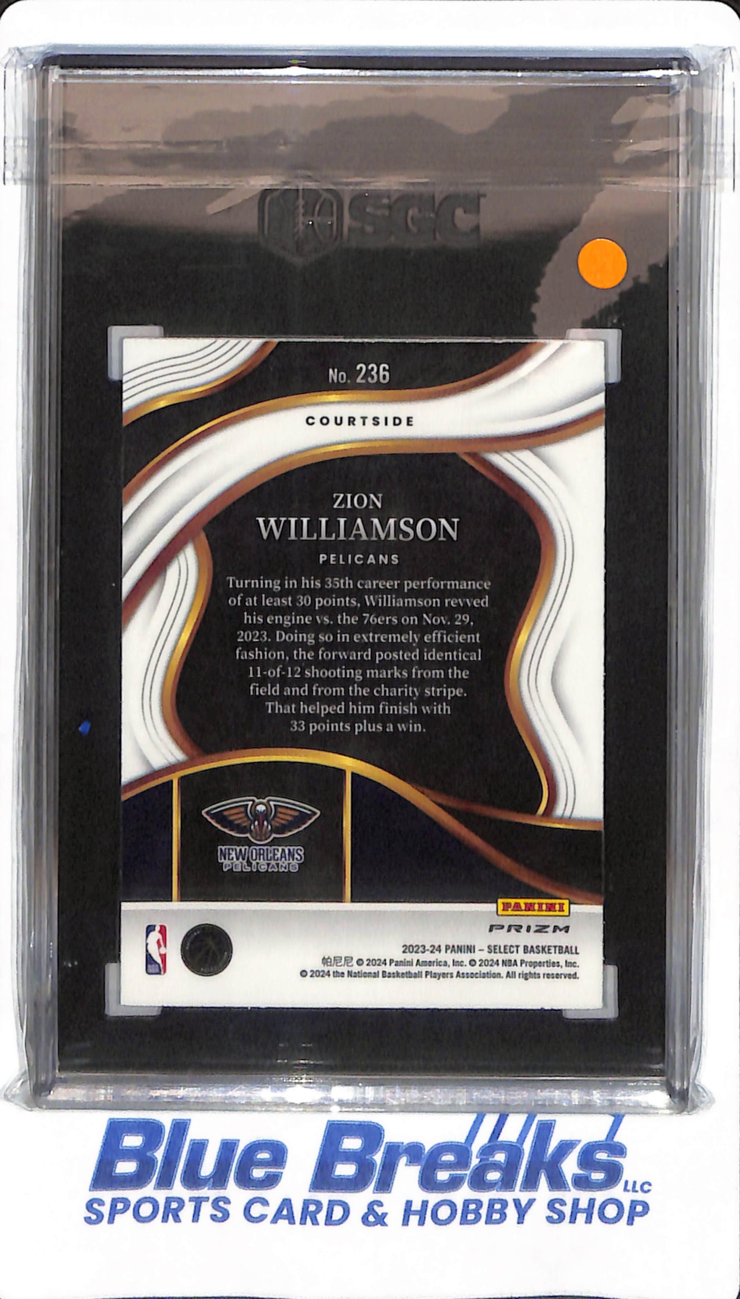 2023-24 Panini Select - Zion Williamson - #36 - New Orleans Pelicans - SGC 10 - Basketball - Orange Tectonic Prizm