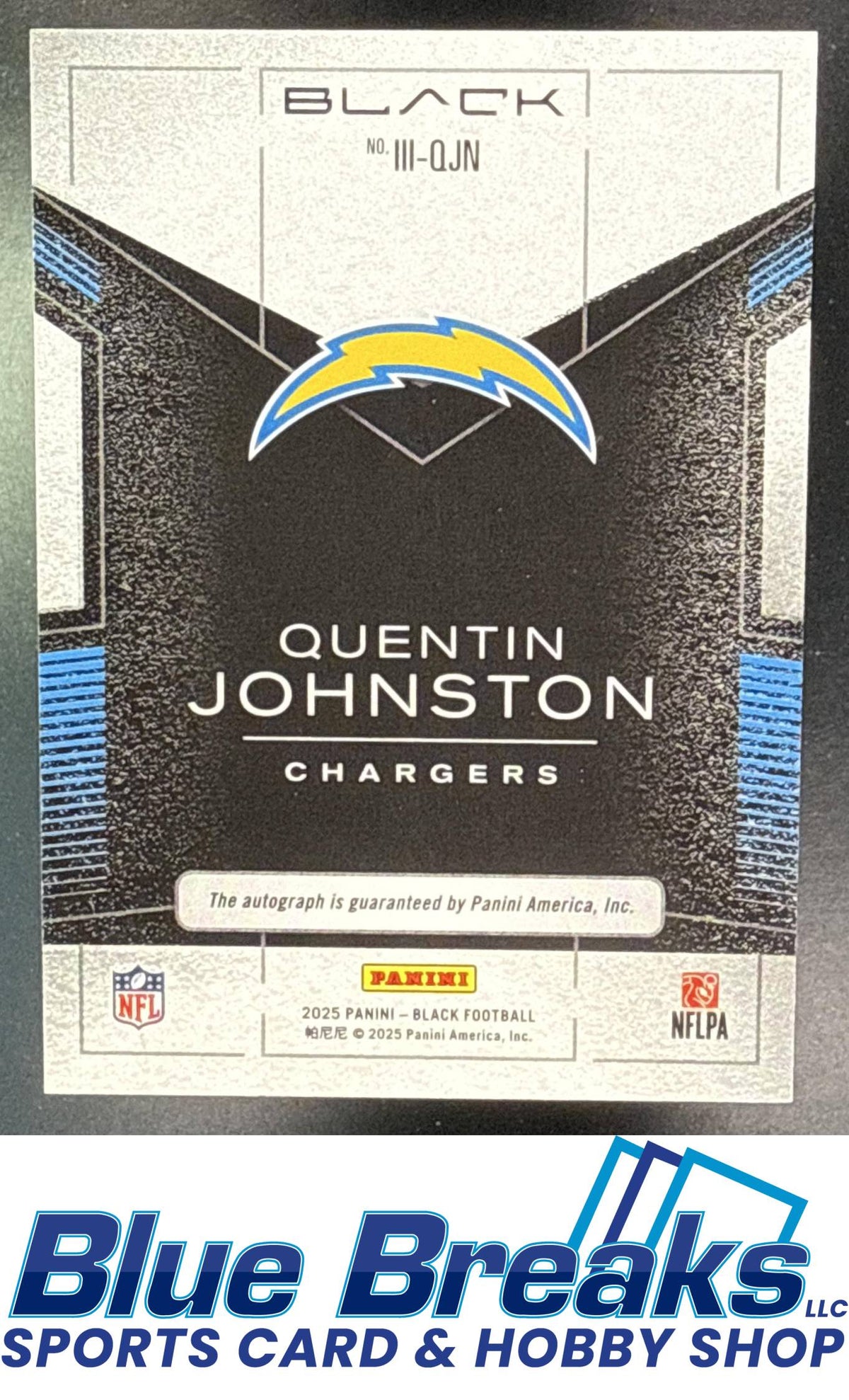 2025 Panini Black Quentin Johnston #III-QJN Instant Impact Ink Auto Gold 04/10 Los Angeles Chargers