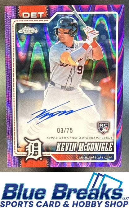2026 Topps Chrome Kevin McGonigle #RA-KM Rookie Auto Purple Raywave Refractor 3/75 RC Detroit Tigers