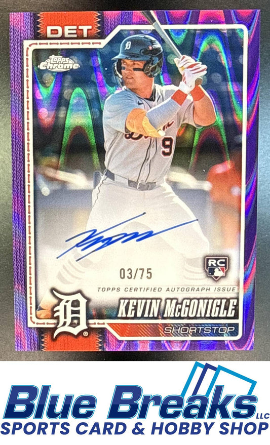 2026 Topps Chrome Kevin McGonigle #RA-KM Rookie Auto Purple Raywave Refractor 3/75 RC Detroit Tigers