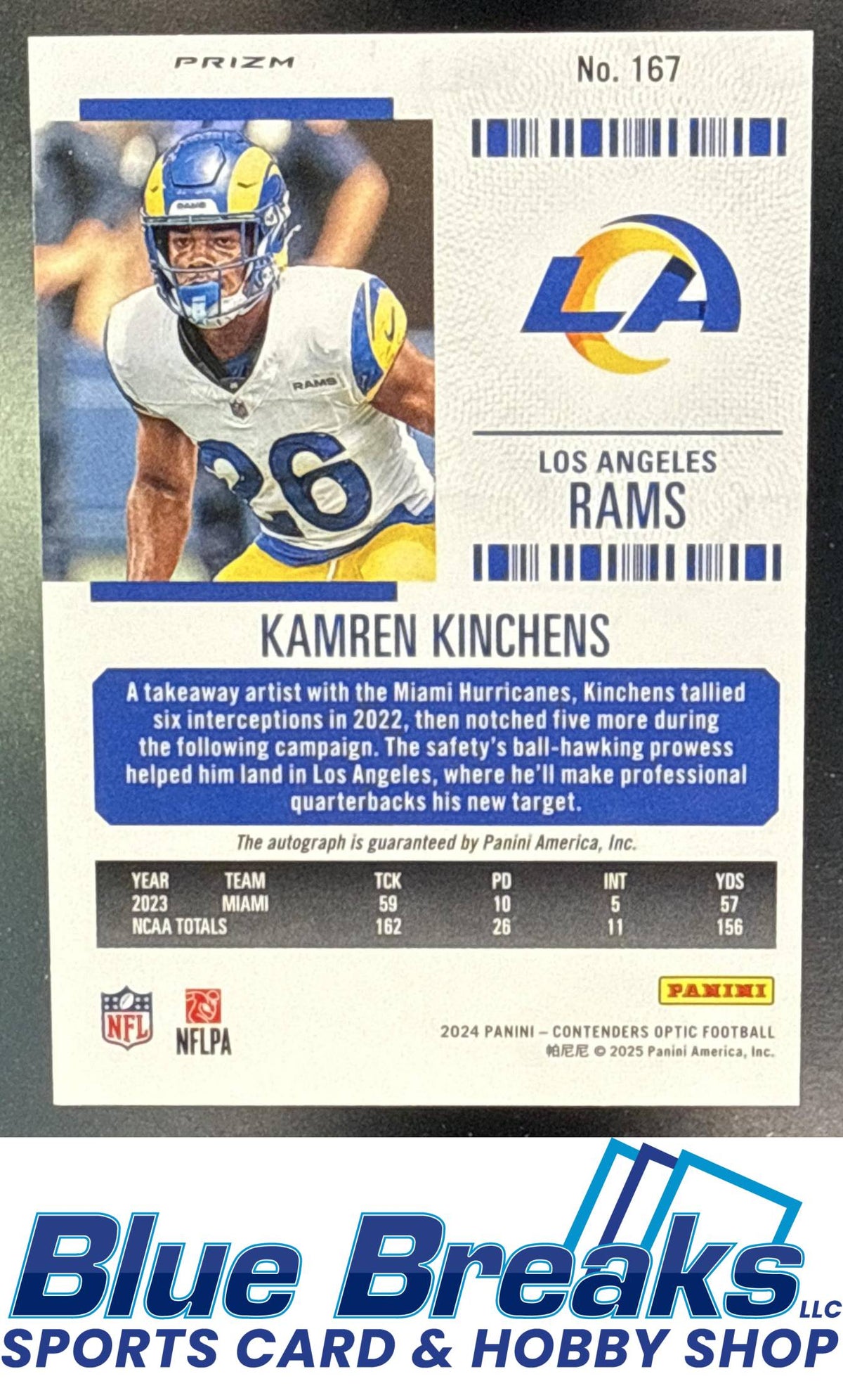2024 Panini Contenders Optic Kamren Kinchens #167 Rookie Ticket Auto Silver Prizm RC Los Angeles Rams