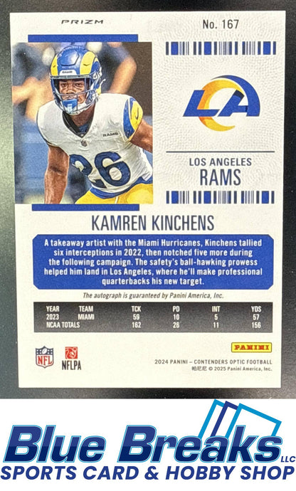 2024 Panini Contenders Optic Kamren Kinchens #167 Rookie Ticket Auto Silver Prizm RC Los Angeles Rams
