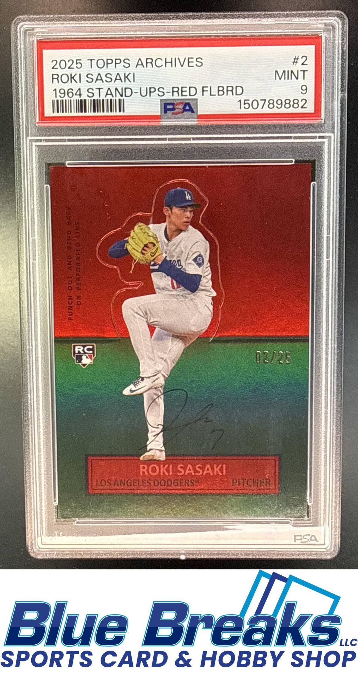 2025 Topps Archives Roki Sasaki #64SU-2 1964 Topp Stand Ups Red Foilboard 02/25 RC PSA 9 Los Angeles Dodgers
