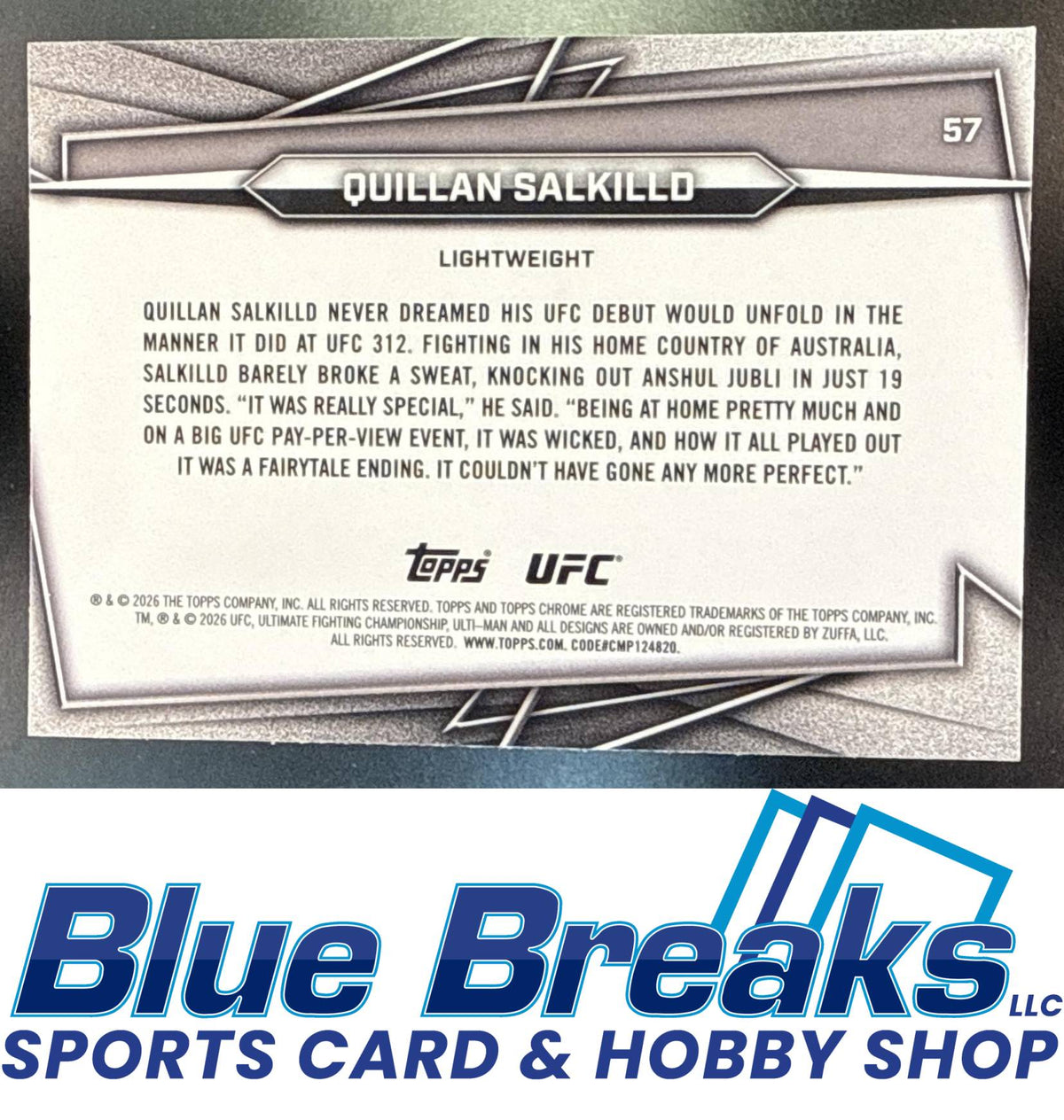 2026 Topps Chrome Sapphire UFC Quillan Salkilld #57m RC