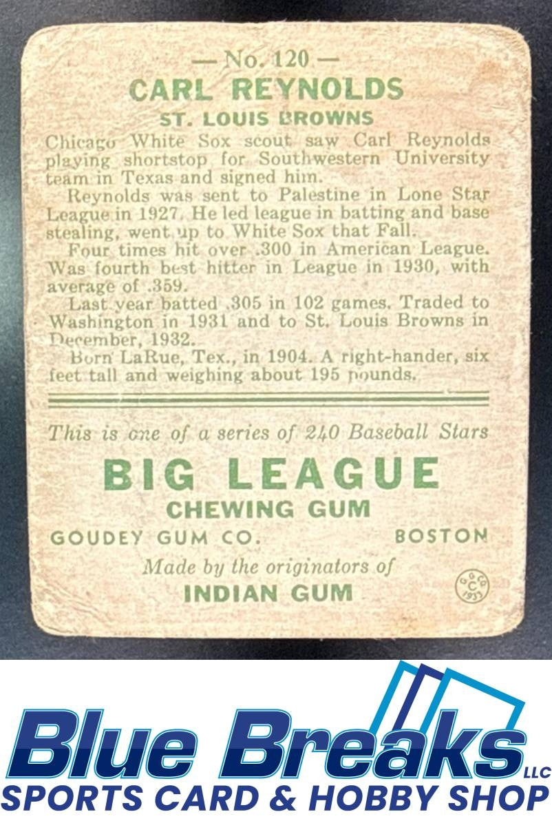 1933 Goudey R319 Carl Reynolds [RC] #120 RC St. Louis Browns