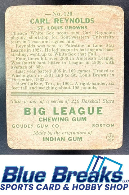 1933 Goudey R319 Carl Reynolds [RC] #120 RC St. Louis Browns