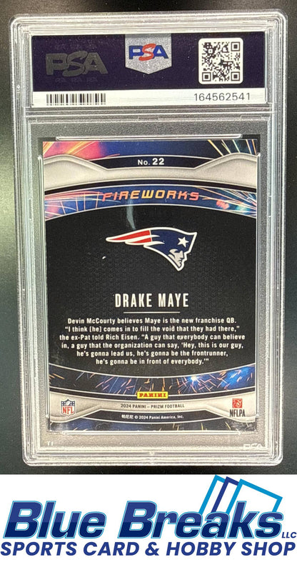 2024 Panini Prizm Fireworks Drake Maye [RC] #22 RC PSA 9 New England Patriots