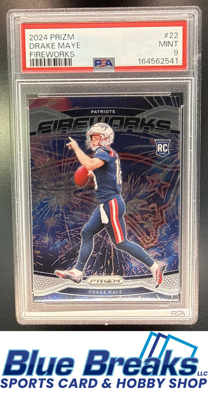 2024 Panini Prizm Fireworks Drake Maye [RC] #22 RC PSA 9 New England Patriots