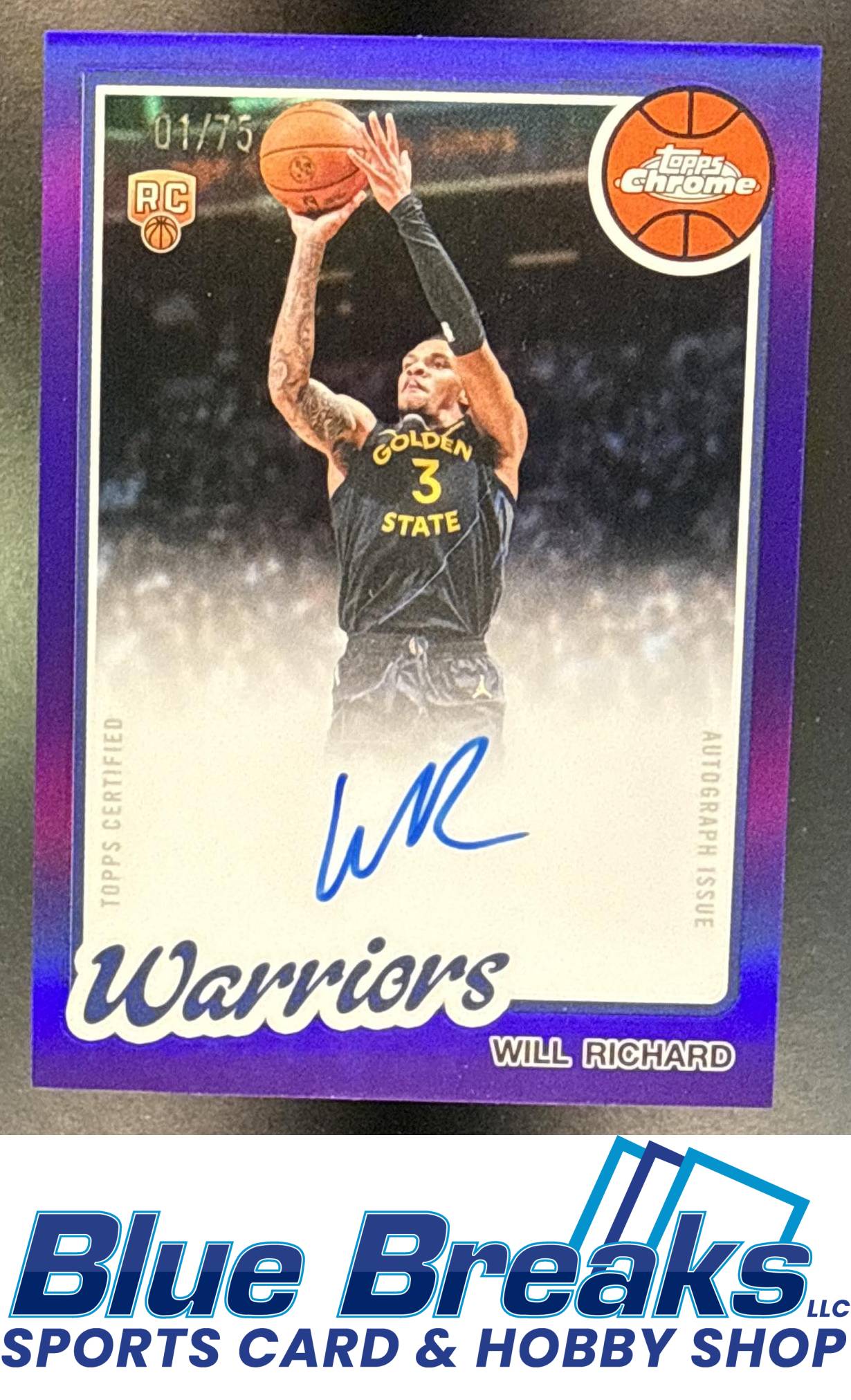 2025 Topps Chrome Update Will Richard #80TBA-WR 1980-81 Auto Purple Refractor 01/75 RC SSP Golden State Warriors