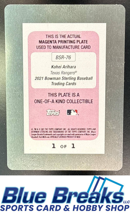 2021 Bowman Sterling Kohei Arihara #BSR-76 Printing Plate Magenta 1/1 RC Texas Rangers