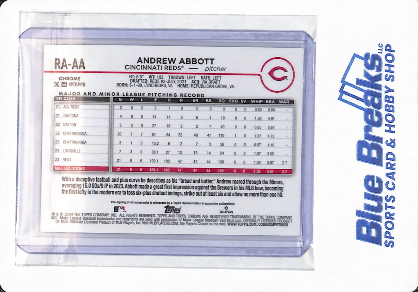 2024 Topps Chrome - Andrew Abbott - # RA-AA - Cincinnati Reds - Baseball - Autographed