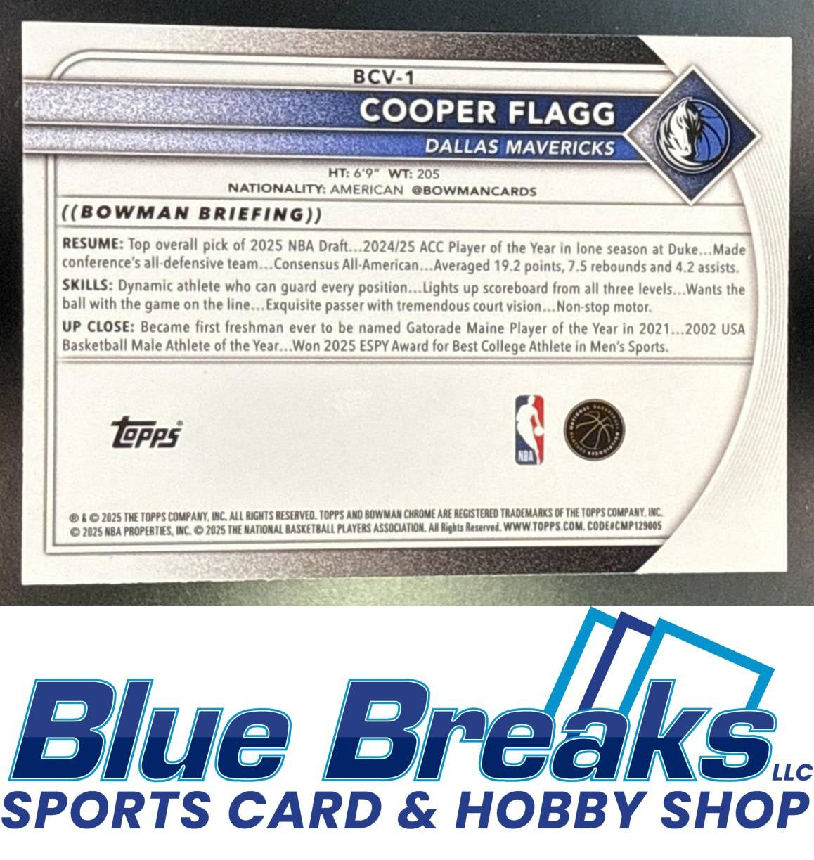 2025 Bowman Cooper Flagg #BCV-1 Chrome Green Geometric Refractor 81/99 RC Dallas Mavericks