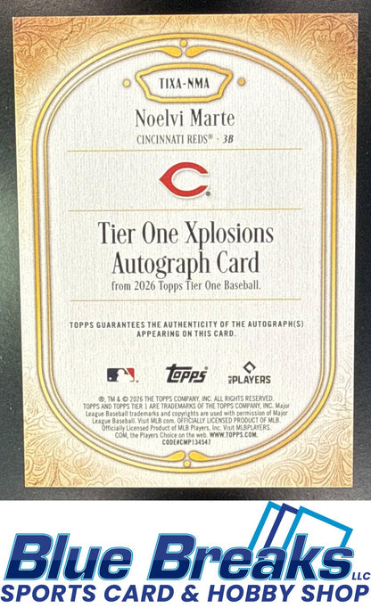 2026 Topps Tier One Noelvi Marte #T1XA-NMA Xplosion Auto 185/199 Cincinnati Reds