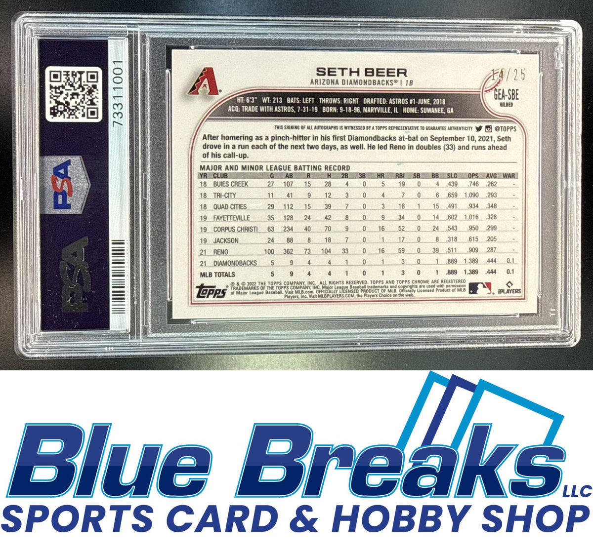 2022 Topps Gilded Collection Seth Beer #GEA-SBE Chrome Gold Etch Auto Rose 14/25 RC PSA 10 Arizona Diamondbacks