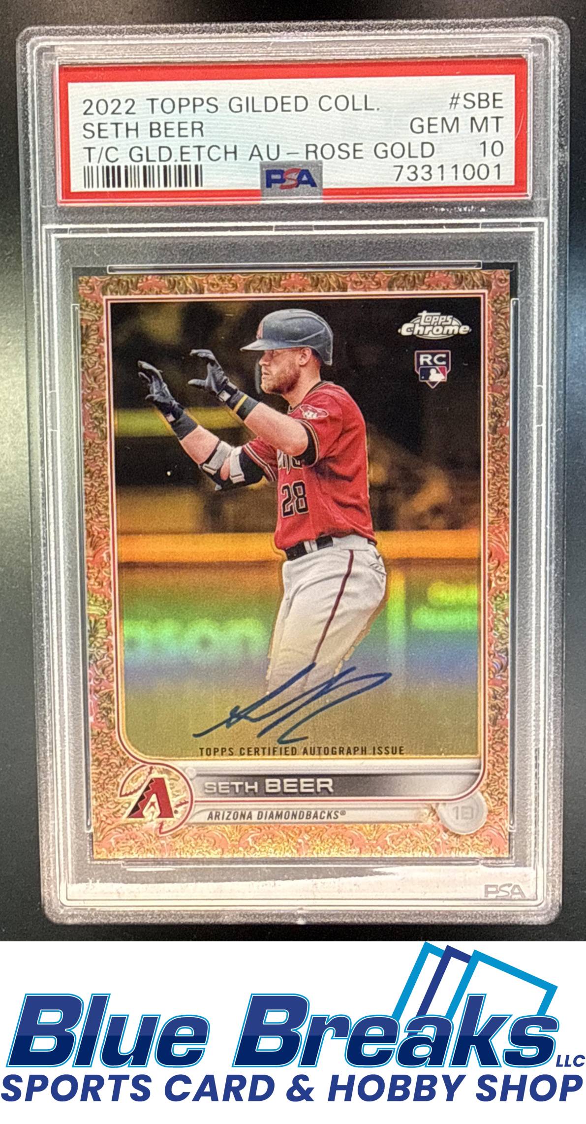 2022 Topps Gilded Collection Seth Beer #GEA-SBE Chrome Gold Etch Auto Rose 14/25 RC PSA 10 Arizona Diamondbacks