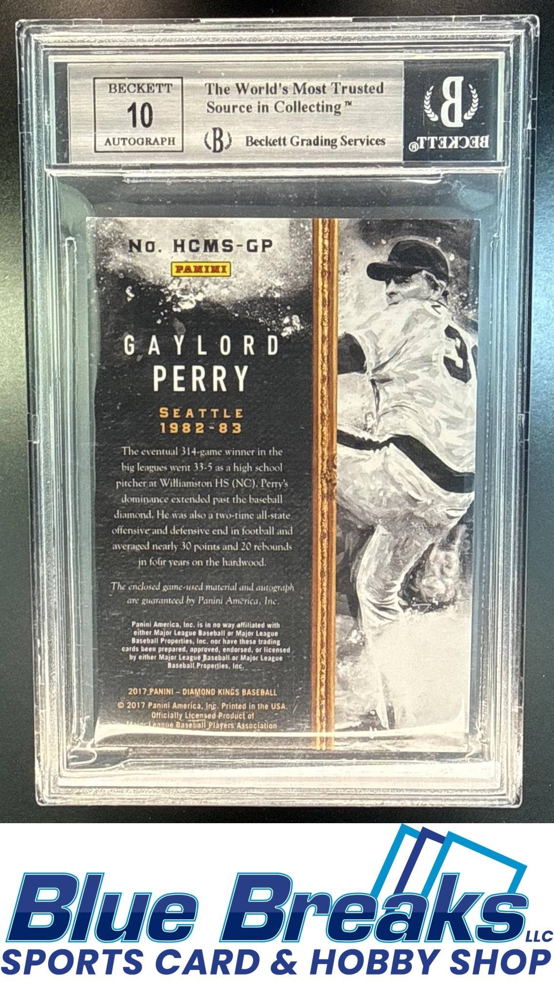 2017 Panini Diamond Kings Gaylord Perry #HCMS-GP Heritage Collection Material Signatures 15/15 Auto BGS 8.5 Seattle Mariners